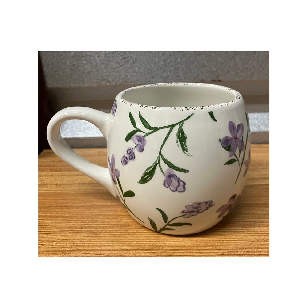 Potter’s Studio‎ Floral Mug Purple Flowers Stoneware Round Cup Dishwasher Safe